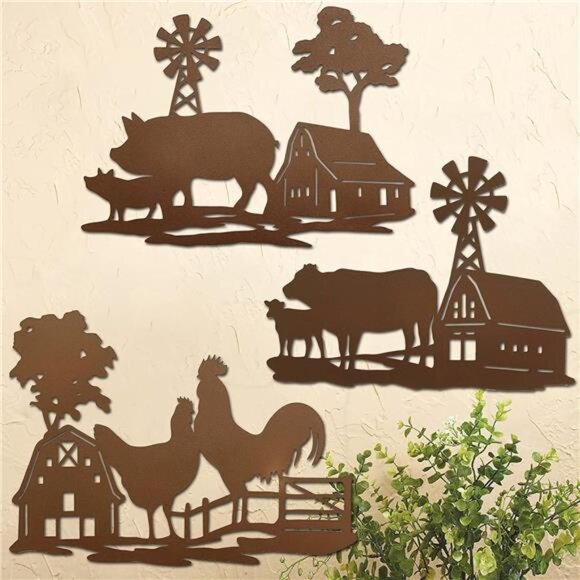 Farm Wall Decor Farmhouse Fence Decor Outdoor Metal Wall Art Cow Farm Animal - Picture 2 of 8